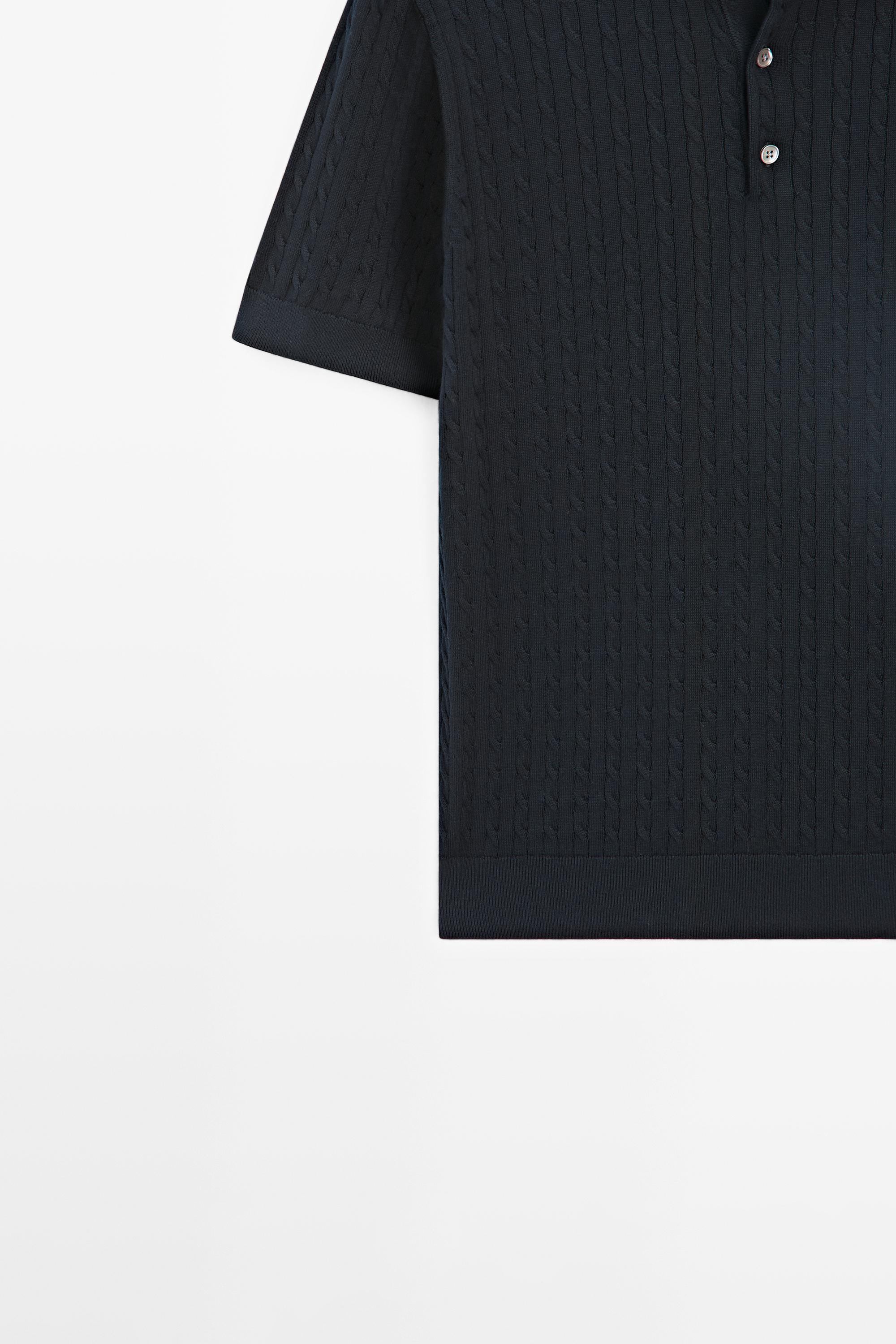 100% cotton cable-knit polo shirt